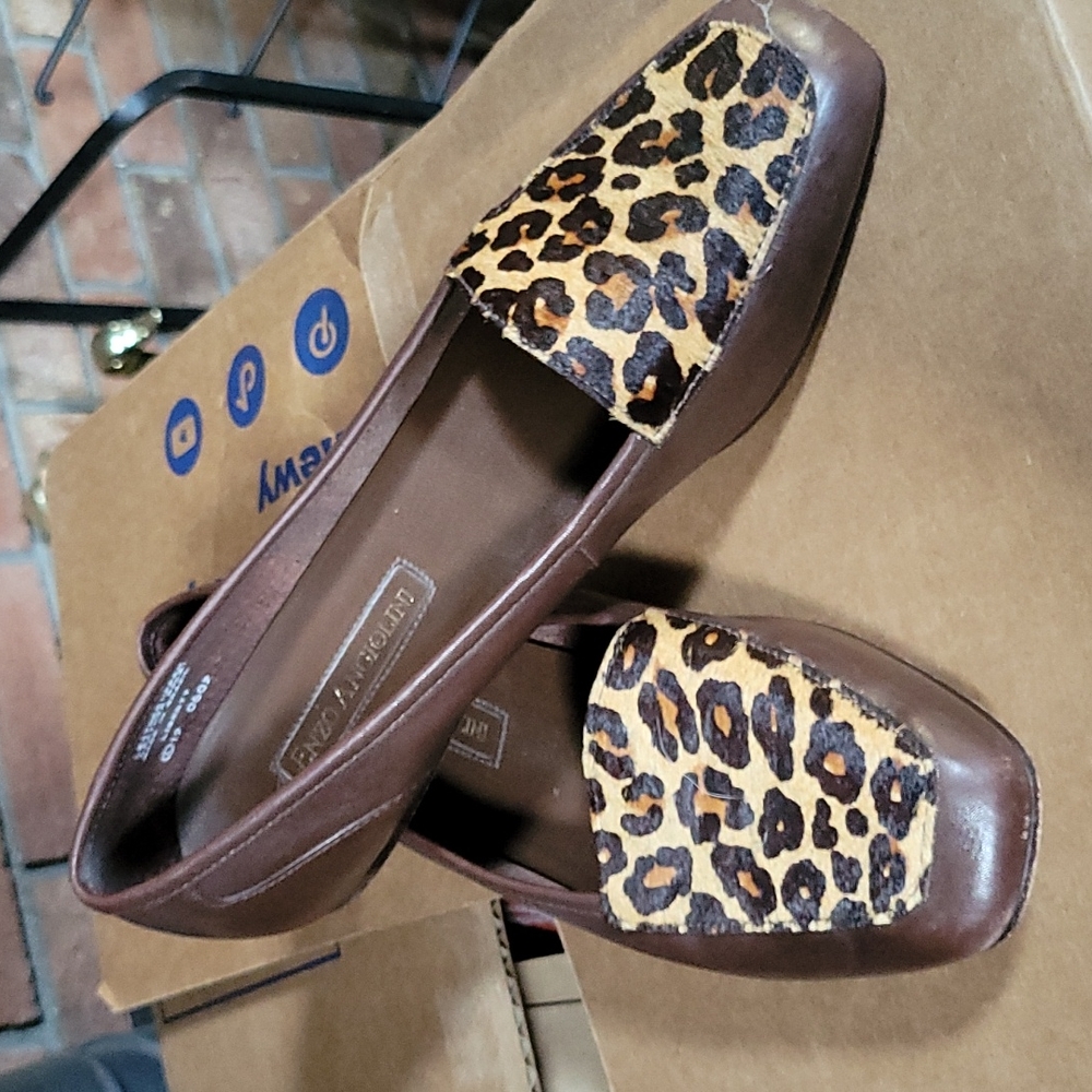 Enzo Angiolini leopard pony hair flats